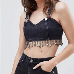 River Island Beaded Tassel Denim Crop Top